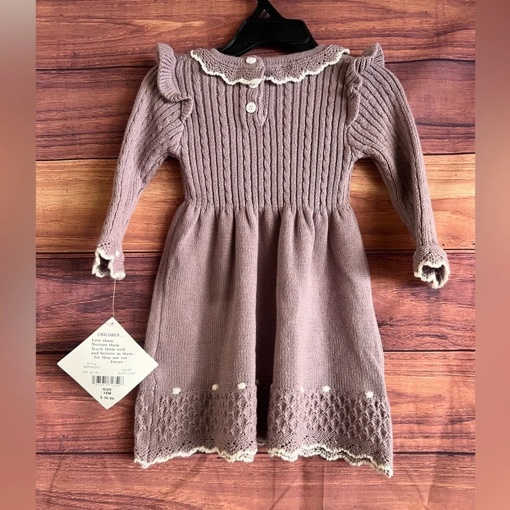 Blueberi Boulevard Lavender Knit Dress with White Accents